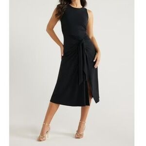 Sofia Jeans Womens Dress Size M Black Side Tie Tank  Rouching Midi Bodycon